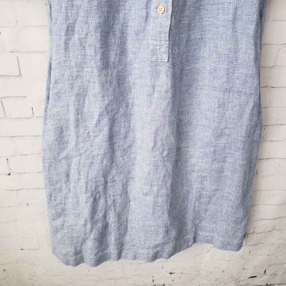 Faherty Hana Shirt Dress Size XS Blue Basket Weave 100% Linen Short Sleeve - Picture 5 of 13